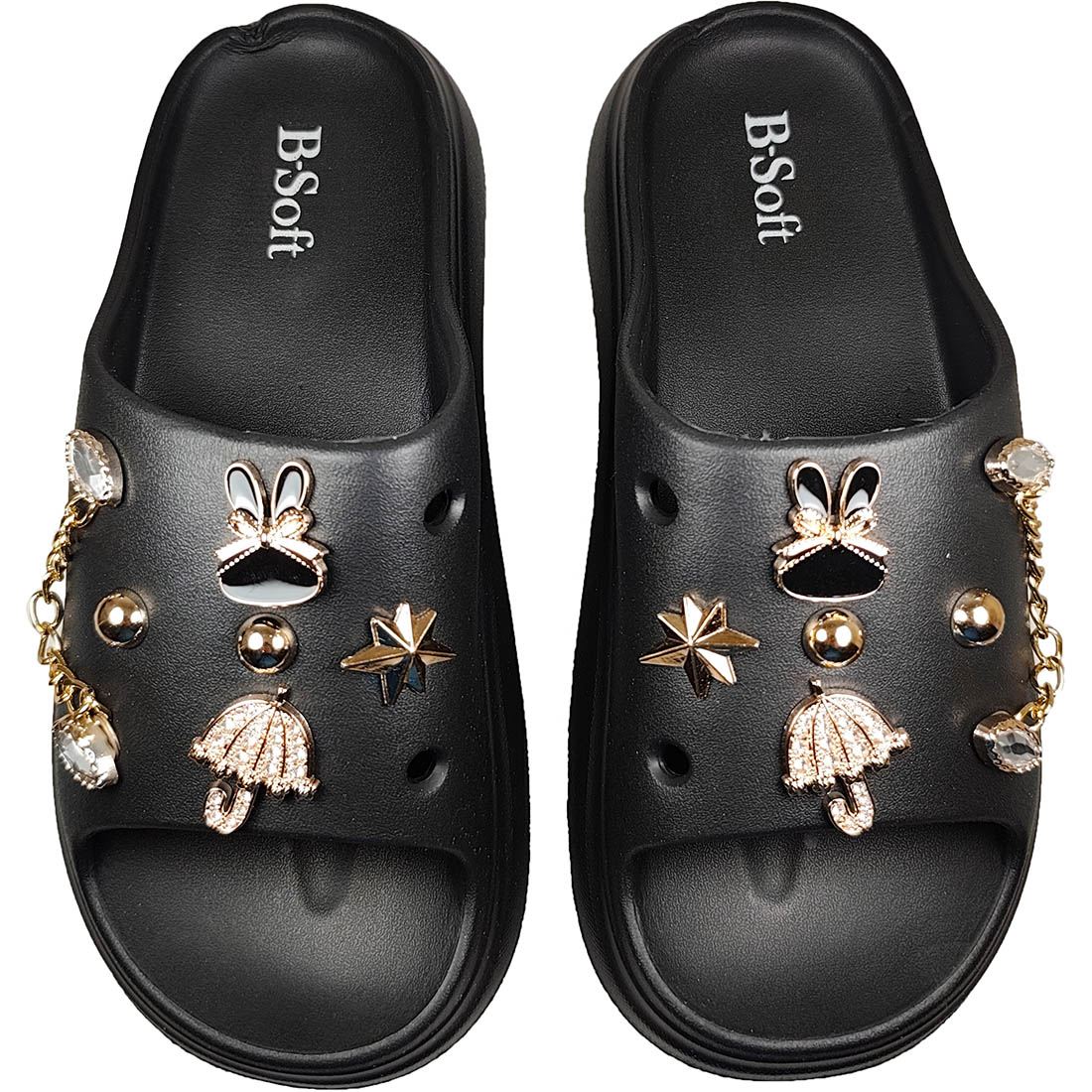 Παντόφλες Δίπατες με Pins B-Soft 32025 Μαύρο